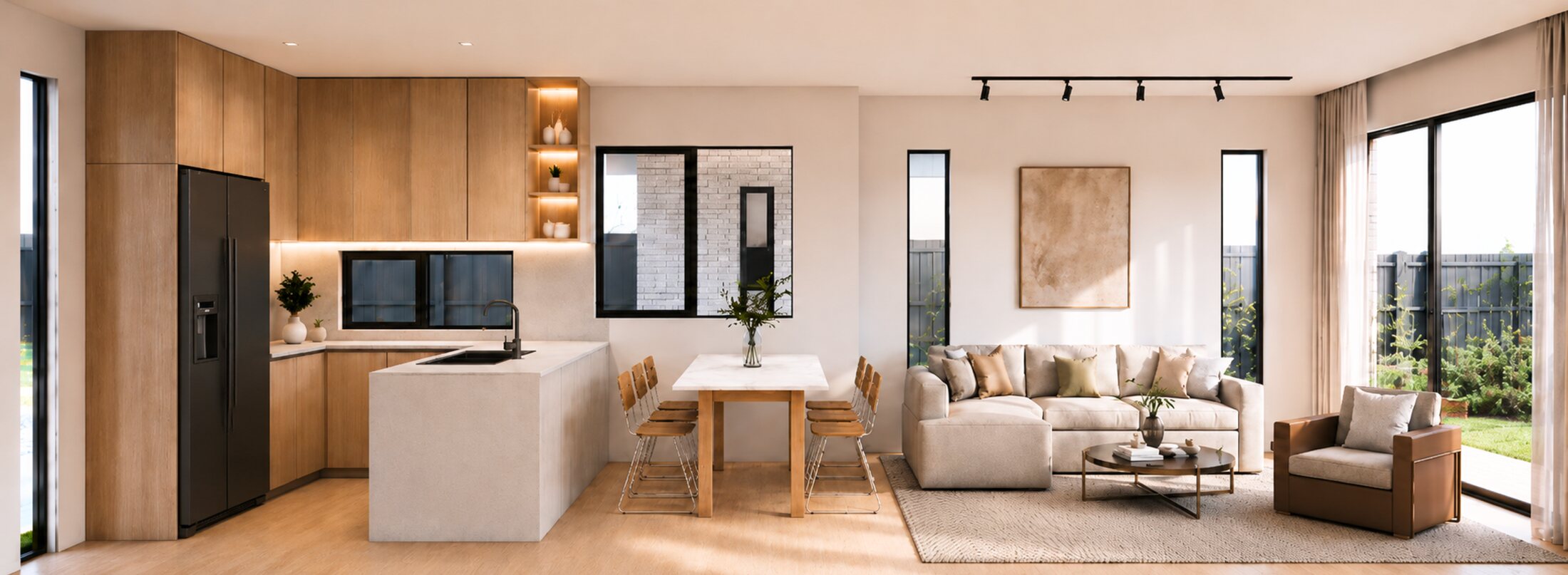 Artist impression of the Dale Terraces open-plan living area