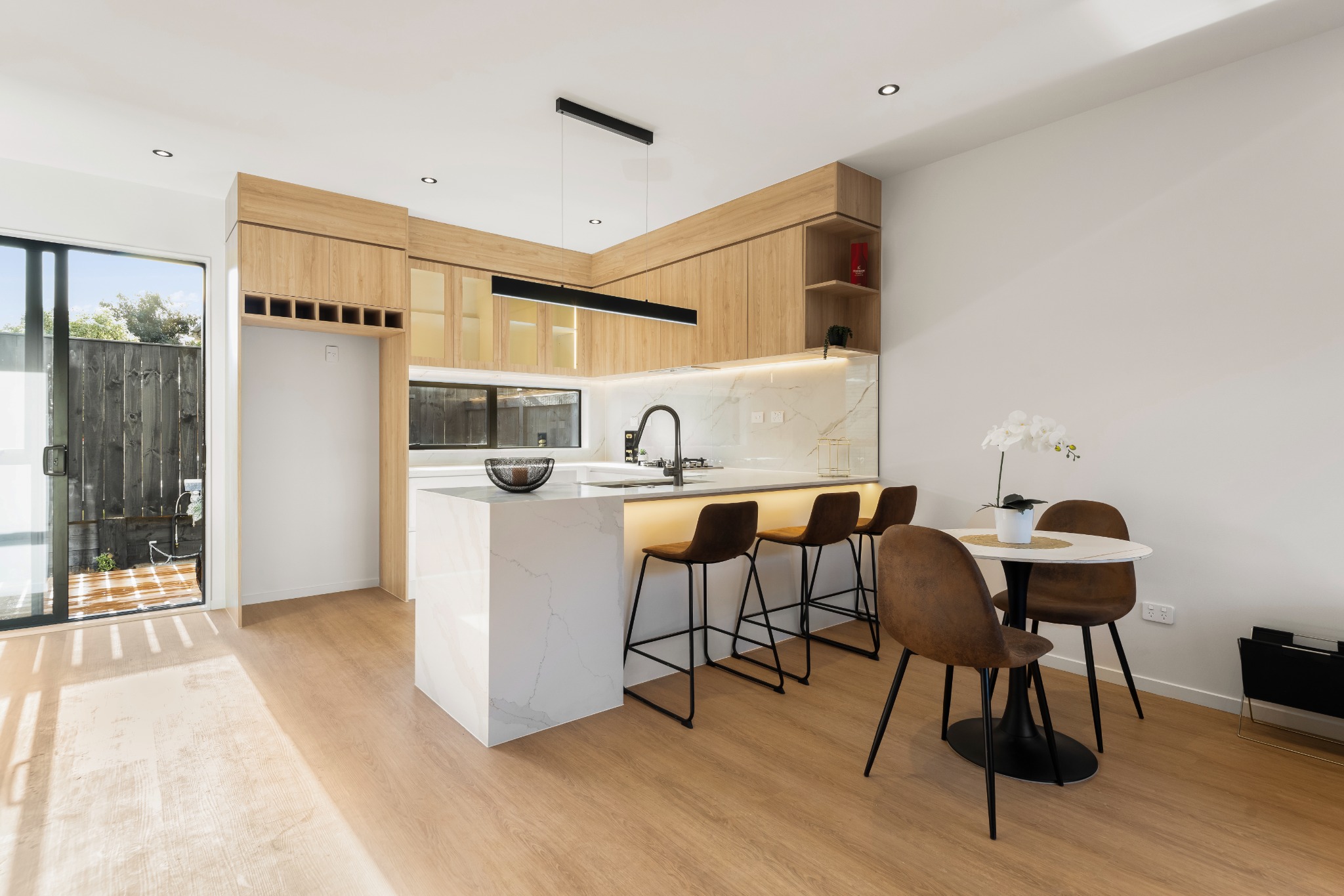 Kitchen island and dining space