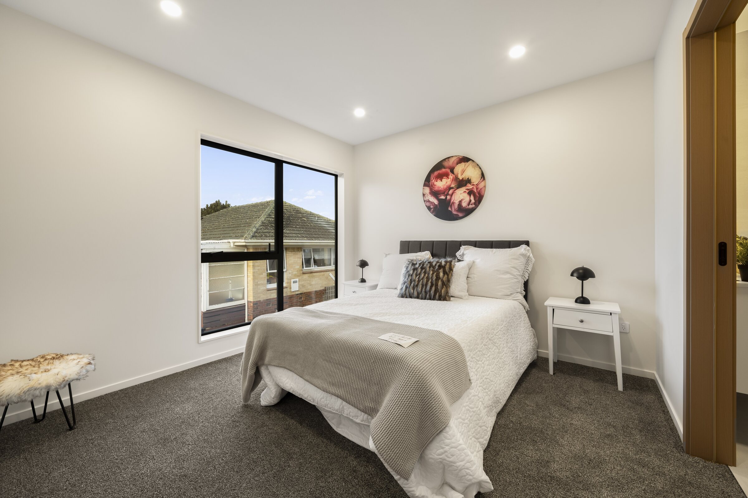 Naturally lit bedroom at Ridge Road Luxe